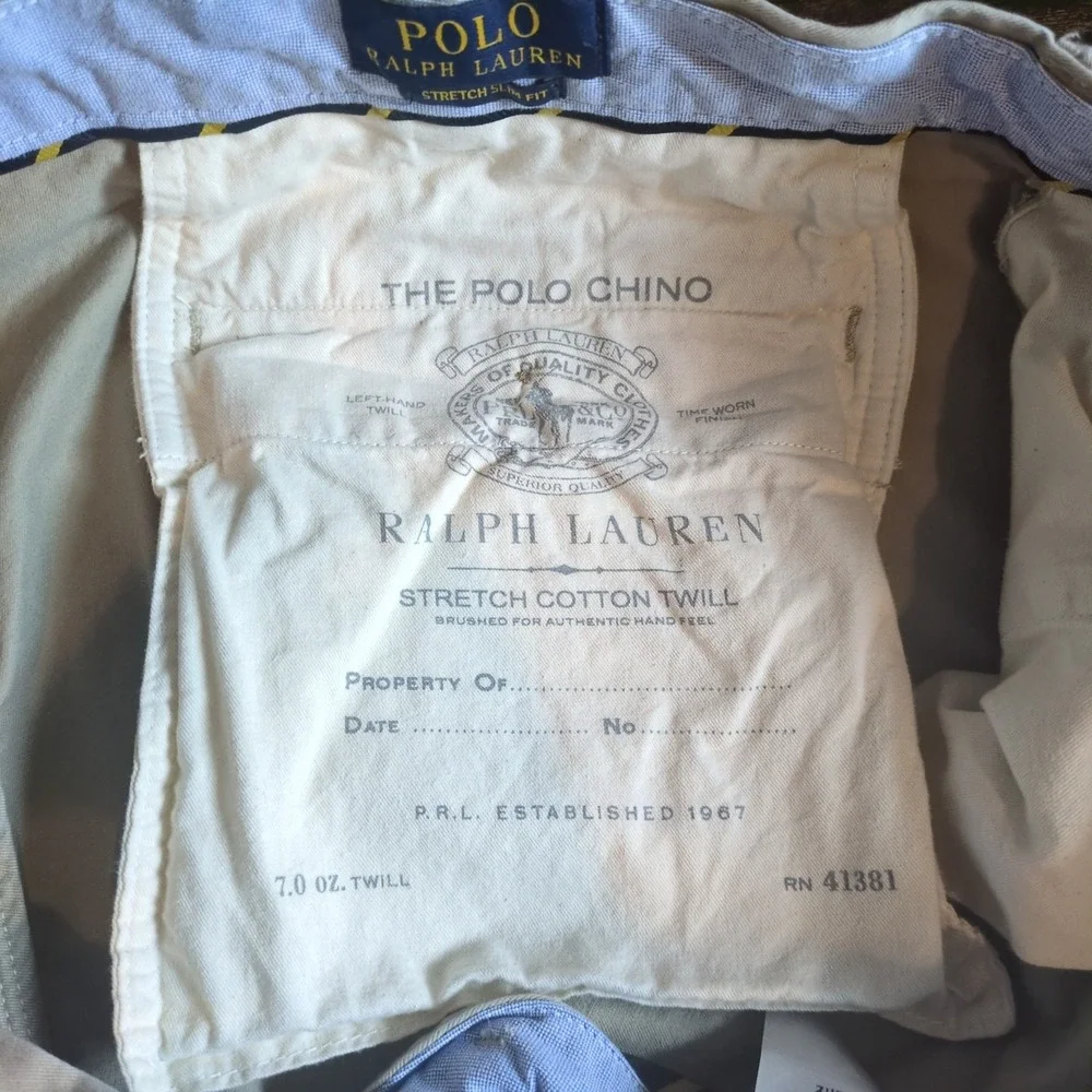Polo Ralph Lauren Mens 40x30 Stretch Slim Fit Chino Khaki Pants Tan Preppy